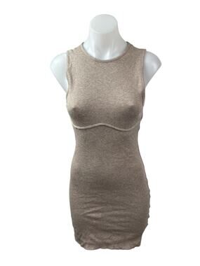 Kookai Beige Ribbed Knit Bustier Sleeveless Tank Crew Mini Bodycon Dress Size 1